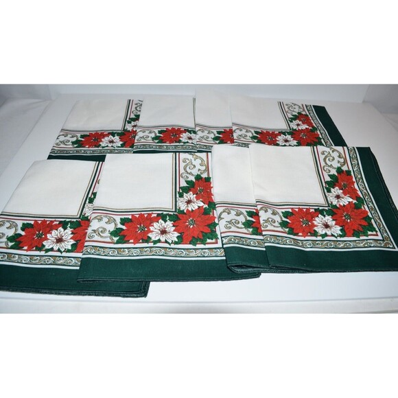 Vtg Made in Brazil SUNWEAVE Christmas Poinsettia Cotton Dinner Napkins 8 pc new - Picture 1 of 12